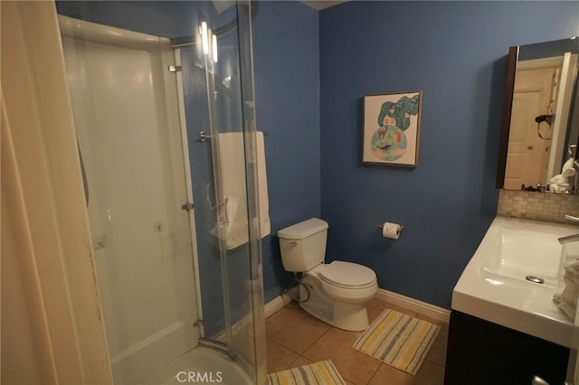 8937 Palmetto Ave, Fontana, CA 92335 - bathroom featuring vanity, a shower stall, tile patterned floors, and backsplash