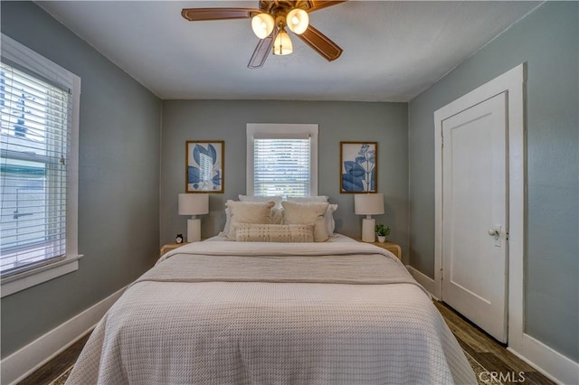 755 Chorro St, San Luis Obispo, CA 93401 - bedroom with dark wood-style flooring and ceiling fan