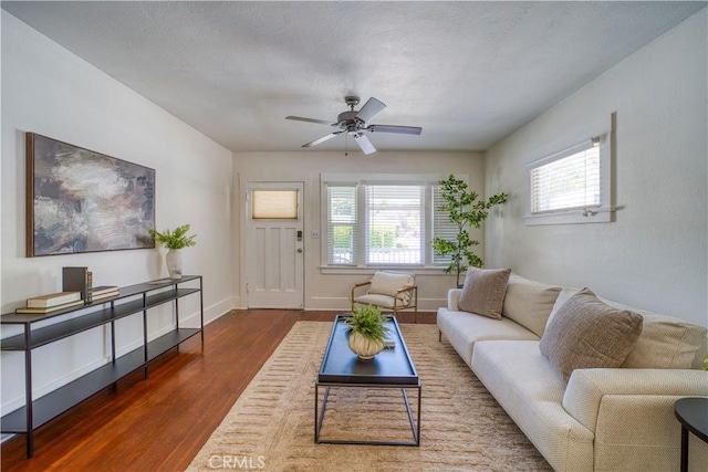 755 Chorro St, San Luis Obispo, CA 93401 - living room featuring dark wood-style flooring, healthy amount of natural light, and a ceiling fan