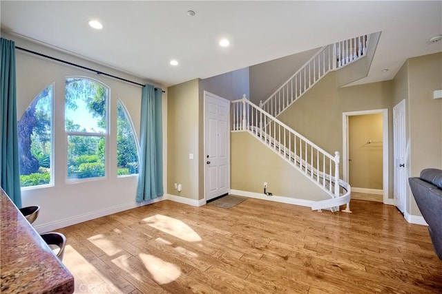 66 Glenalmond Ln, Ladera Ranch, CA 92694 - foyer entrance with stairs, wood finished floors, and recessed lighting