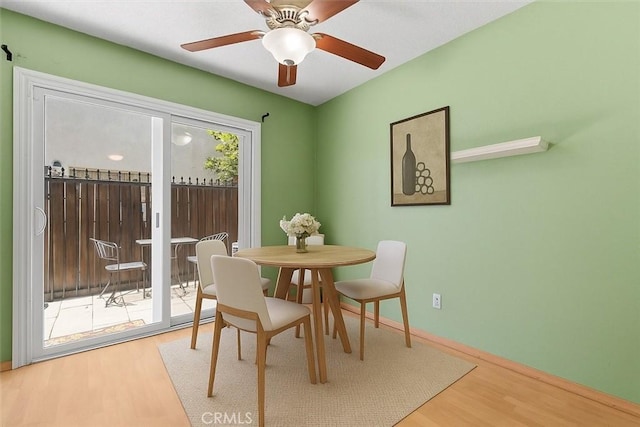 9100 Acacia Ave Unit 6, Fontana, CA 92335 - dining room featuring wood finished floors and ceiling fan