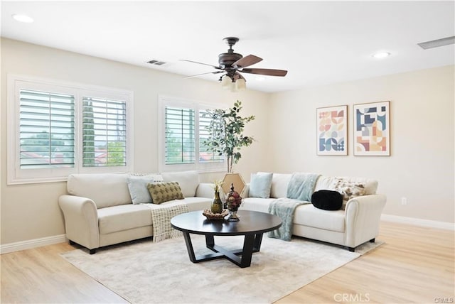 29851 Fox Creek Dr, Menifee, CA 92586 - living area featuring light wood-style flooring, ceiling fan, and recessed lighting