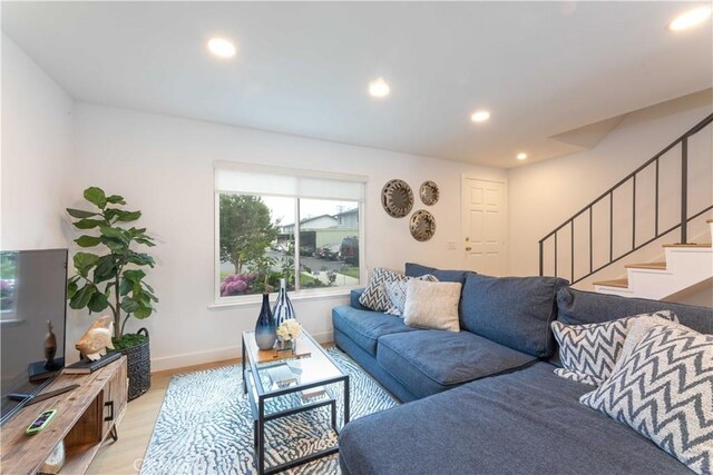 16509 Caballero Ln Unit 30B, Huntington Beach, CA 92649 - living area featuring recessed lighting, light wood finished floors, and stairs