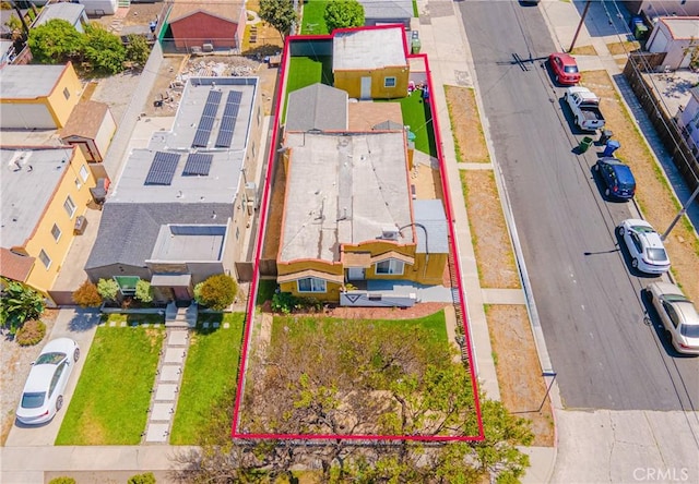 764 W 107th St, Los Angeles, CA 90044 - aerial perspective of suburban area featuring property parcel outlined