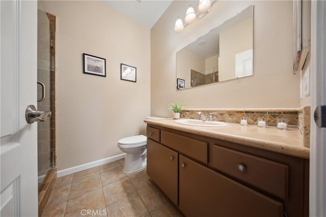 27628 Deerfield Ln, Valencia, CA 91354 - full bathroom with vanity, a tile shower, tile patterned floors, and backsplash