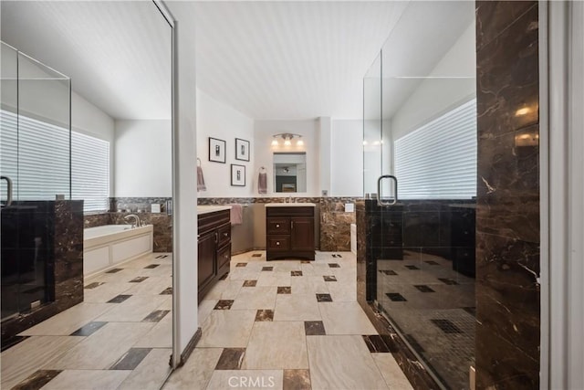 27628 Deerfield Ln, Valencia, CA 91354 - bathroom with vanity, a garden tub, and a stall shower