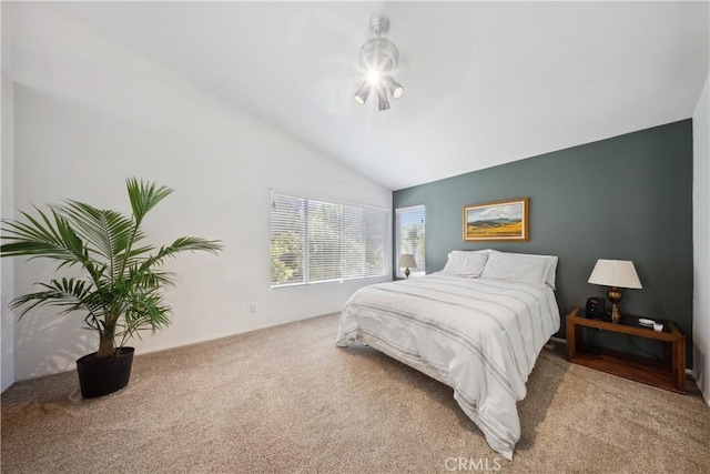 27628 Deerfield Ln, Valencia, CA 91354 - carpeted bedroom featuring vaulted ceiling and ceiling fan