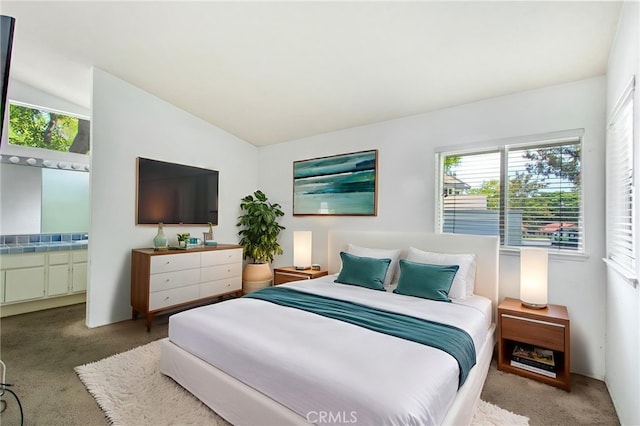 1050 Windmill Ln, Oak Park, CA 91377 - carpeted bedroom featuring vaulted ceiling, multiple windows, and connected bathroom