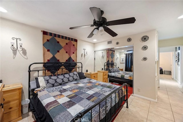 4004 E Horseshoe Ln Unit 54, Anaheim, CA 92807 - bedroom featuring light tile patterned floors, a ceiling fan, and recessed lighting