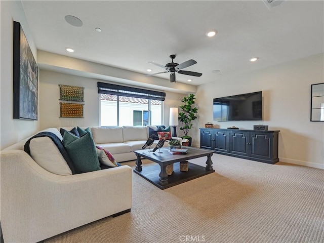 17151 Kent St, Hesperia, CA 92345 - living area with recessed lighting, a ceiling fan, and carpet flooring
