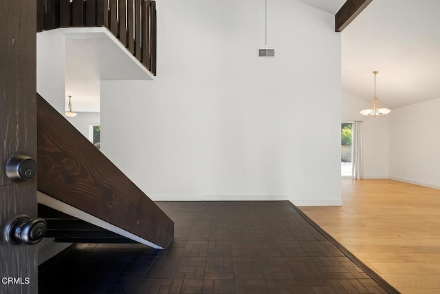 2325 Parkway Dr, Camarillo, CA 93010 - hall featuring a chandelier and high vaulted ceiling
