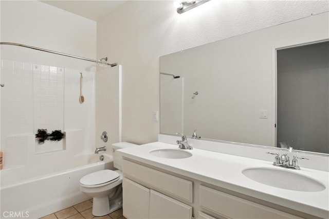 13525 Evanston St, Victorville, CA 92392 - bathroom featuring double vanity,  shower combination, and tile patterned floors