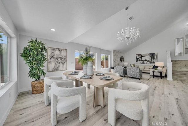 39 Cape Cod, Irvine, CA 92620 - dining area with light wood-type flooring, a chandelier, lofted ceiling, and recessed lighting