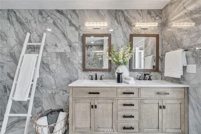 39 Cape Cod, Irvine, CA 92620 - bathroom featuring double vanity and tile walls