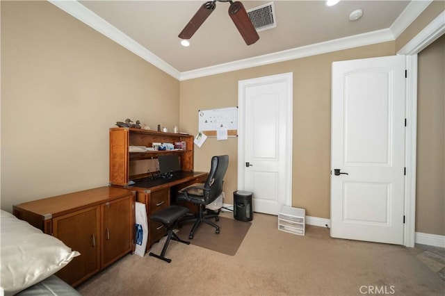 35655 52nd St E, Palmdale, CA 93552 - office space featuring ceiling fan, crown molding, and carpet floors