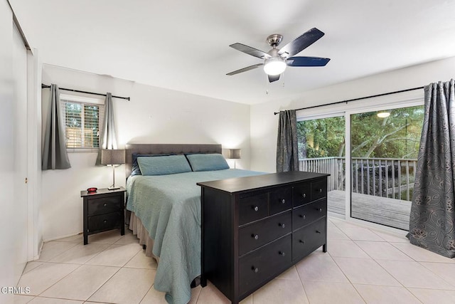4448 Lubbock Dr Unit C, Simi Valley, CA 93063 - bedroom featuring access to exterior, light tile patterned floors, and a ceiling fan