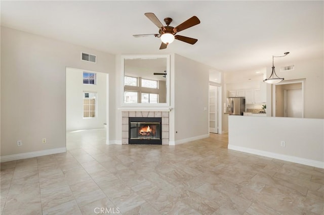5527 Patricia Way, Yorba Linda, CA 92887 - unfurnished living room with a ceiling fan and a fireplace