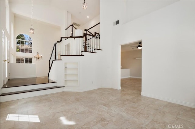 5527 Patricia Way, Yorba Linda, CA 92887 - foyer with a high ceiling, stairway, a chandelier, and a ceiling fan