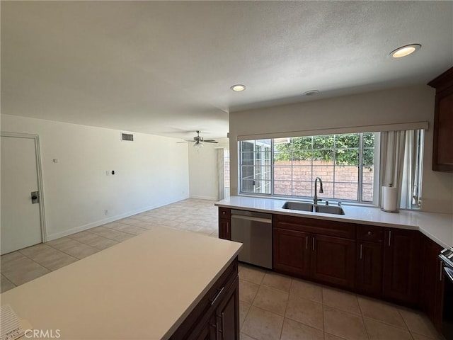 3964 Hibbert Ct, Simi Valley, CA 93063 - kitchen featuring dishwasher, light countertops, a ceiling fan, recessed lighting, and stove