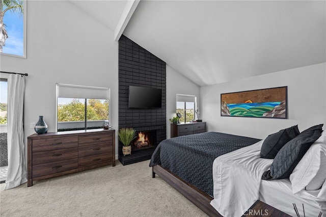 23414 Highcrest Rd, Dana Point, CA 92629 - bedroom with a brick fireplace, carpet floors, and high vaulted ceiling