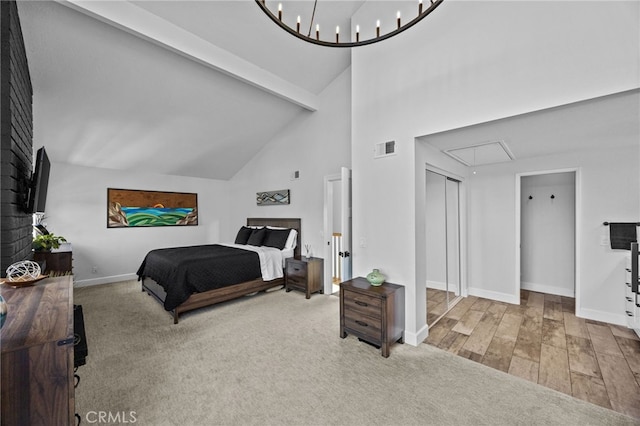 23414 Highcrest Rd, Dana Point, CA 92629 - carpeted bedroom with attic access and high vaulted ceiling