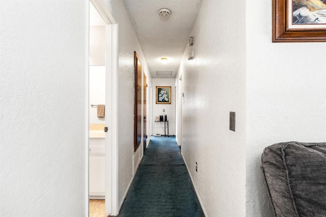 16805 Duckworth Ave, Riverside, CA 92504 - hall featuring a textured wall, carpet floors, a textured ceiling, and attic access