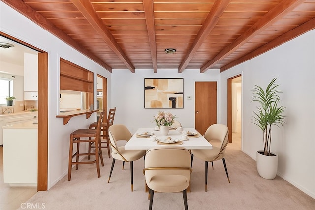 30 N Vega St, Alhambra, CA 91801 - dining area with light colored carpet and a wooden ceiling with exposed beams