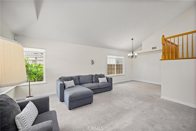 19177 White Dove Ln, Riverside, CA 92508 - carpeted living room with a chandelier and high vaulted ceiling