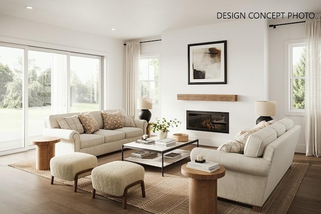 1736 Voorhees Ave, Manhattan Beach, CA 90266 - living room with a glass covered fireplace, dark wood-style flooring, and recessed lighting