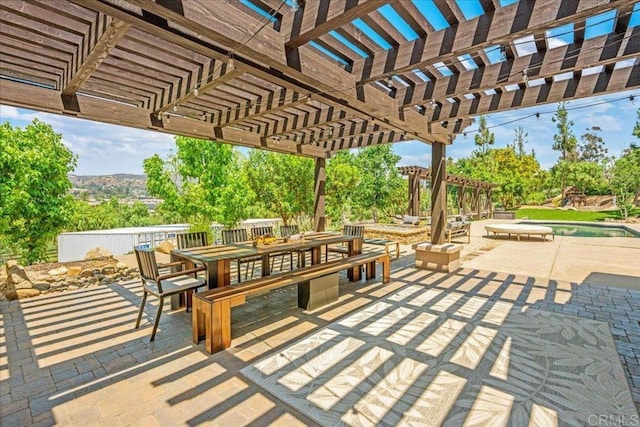 1935 Granite Hills Dr, El Cajon, CA 92019 - view of patio featuring outdoor dining area, a pergola, and an outdoor pool