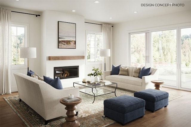 1716 6th St, Manhattan Beach, CA 90266 - living room featuring wood finished floors, a glass covered fireplace, and recessed lighting