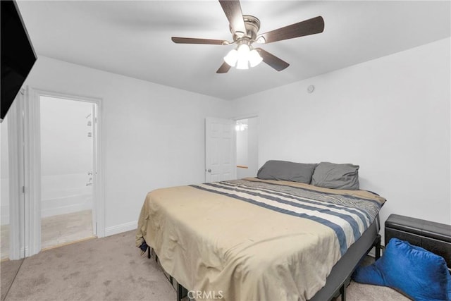 382 S Miraleste Dr Unit 450, San Pedro, CA 90732 - bedroom with light carpet, a ceiling fan, and ensuite bath