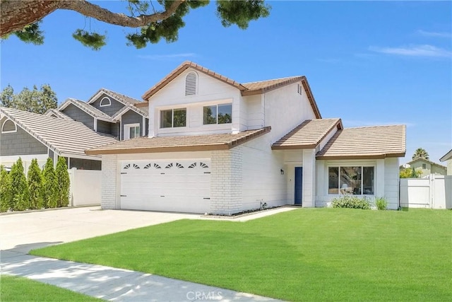 1251 Mayfair Dr, Corona, CA 92882 - view of front of property with an attached garage, a tiled roof, driveway, and brick siding