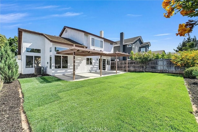 1251 Mayfair Dr, Corona, CA 92882 - rear view of house with a pergola, stucco siding, a fenced backyard, and a patio
