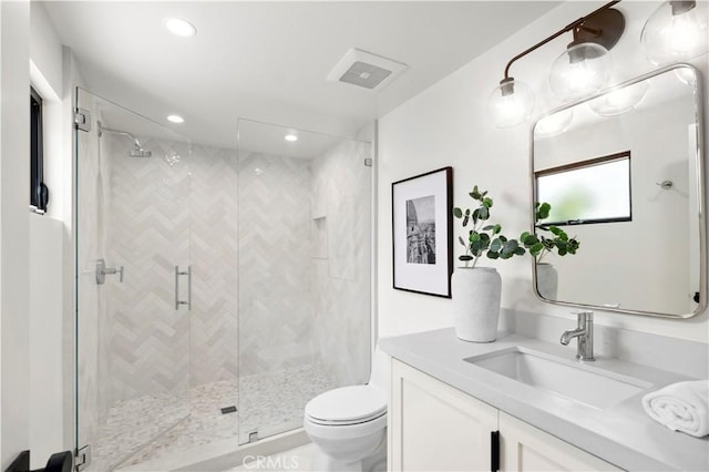 246 Fairview St, Laguna Beach, CA 92651 - bathroom with vanity, a stall shower, and recessed lighting
