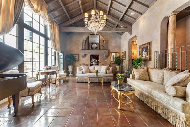 1205 Linda Vista Ave, Pasadena, CA 91103 - lobby featuring high vaulted ceiling and a wooden ceiling with exposed beams