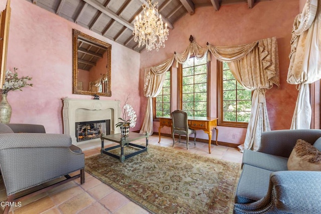 1205 Linda Vista Ave, Pasadena, CA 91103 - living area with a chandelier and a fireplace with raised hearth