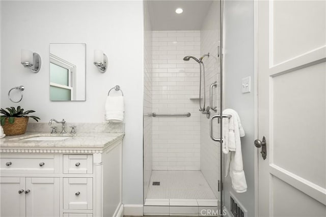 2412 Santiago St, Santa Ana, CA 92706 - full bath featuring a shower stall, vanity, and recessed lighting