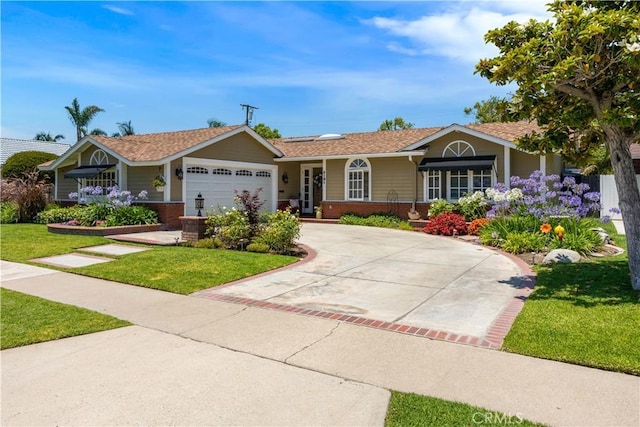 3191 Woodstock Rd, Rossmoor, CA 90720 - ranch-style house with a front lawn, a garage, driveway, and brick siding