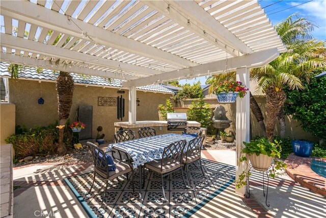 3191 Woodstock Rd, Rossmoor, CA 90720 - view of patio / terrace with a pergola, outdoor dining space, and exterior kitchen