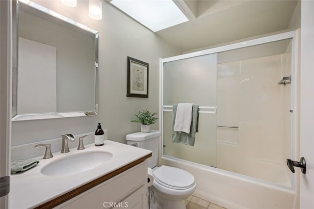5520 Via La Mesa Unit A, Laguna Woods, CA 92637 - full bathroom featuring vanity, shower / bath combination, a skylight, and tile patterned flooring