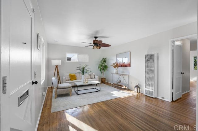 4454 Ute Dr, San Diego, CA 92117 - living room with a heating unit, wood finished floors, and ceiling fan