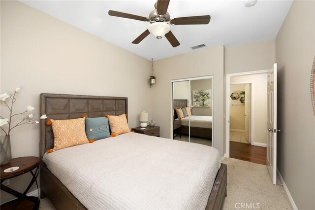 1581 Manor Ln, Glendora, CA 91741 - bedroom with a closet, ceiling fan, and light carpet