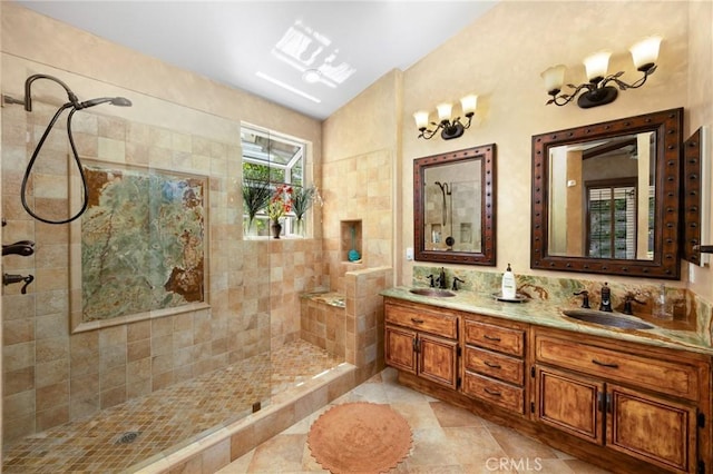 1581 Manor Ln, Glendora, CA 91741 - full bathroom with walk in shower, double vanity, and tile patterned flooring