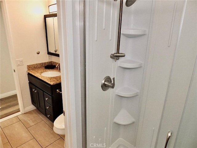 16573 Pescado Ln Unit 3A, Huntington Beach, CA 92649 - bathroom with a shower stall, vanity, and tile patterned floors