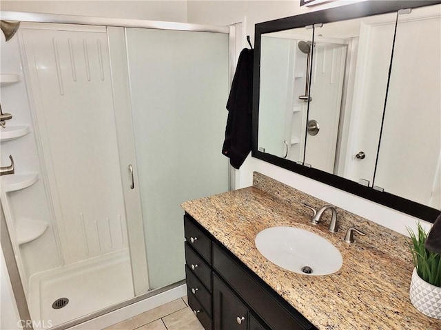 16573 Pescado Ln Unit 3A, Huntington Beach, CA 92649 - bathroom featuring a stall shower, vanity, and tile patterned floors