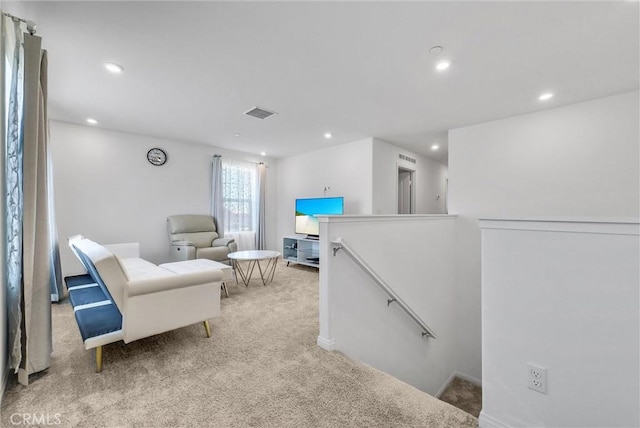34410 Granite Rd, Yucaipa, CA 92399 - living area with an upstairs landing, carpet, and recessed lighting