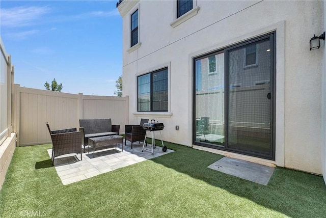 34410 Granite Rd, Yucaipa, CA 92399 - fenced backyard featuring a patio and outdoor lounge area