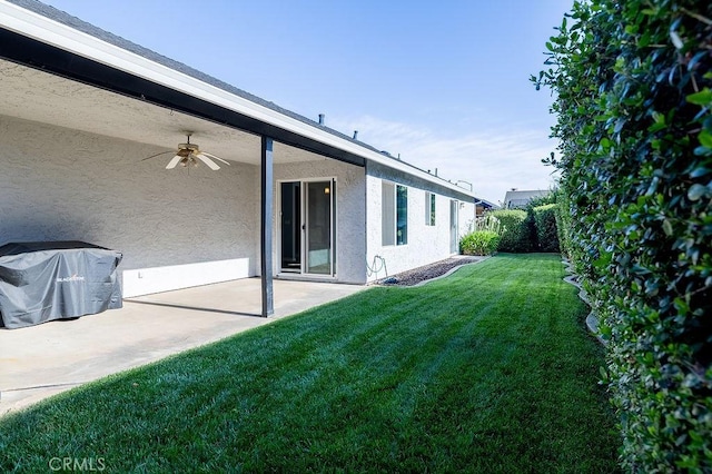 1085 Admiral Ln, Chico, CA 95973 - view of green lawn featuring ceiling fan and a patio area
