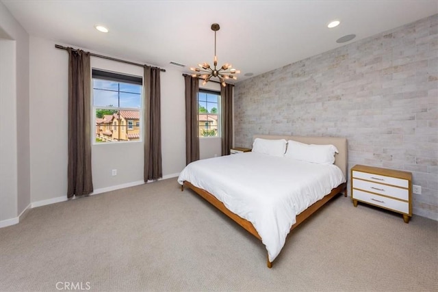 28606 Jardineras Dr, Valencia, CA 91354 - bedroom featuring a chandelier, an accent wall, carpet floors, and recessed lighting